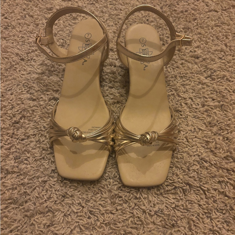 Gold Knotted Strap Ankle Sandal wedges